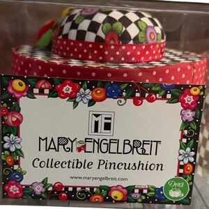 Mary Engelbreit Collectible Pin Cushion Hat Box Vintage Dritz Sewing Crafting